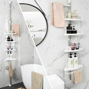 img 3 attached to SONGMICS Rust-Proof Corner Shower Caddy with Adjustable Shelves and Stainless Steel Pole - Convenient Bathroom Storage Solution with 4 Trays, 3 Hooks, and Towel Bar (37.4-118.1 Inches) - UBCB02SW