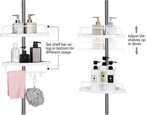 img 1 attached to SONGMICS Rust-Proof Corner Shower Caddy with Adjustable Shelves and Stainless Steel Pole - Convenient Bathroom Storage Solution with 4 Trays, 3 Hooks, and Towel Bar (37.4-118.1 Inches) - UBCB02SW