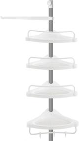 img 4 attached to SONGMICS Rust-Proof Corner Shower Caddy with Adjustable Shelves and Stainless Steel Pole - Convenient Bathroom Storage Solution with 4 Trays, 3 Hooks, and Towel Bar (37.4-118.1 Inches) - UBCB02SW