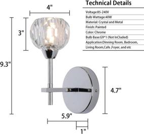 img 3 attached to 💎 Stylish Crystal Wall Sconces 1-Light for Indoor Home Decor: Chrome Vanity Wall Mount Lighting Fixture with G9 Socket (G9 NOT Included)