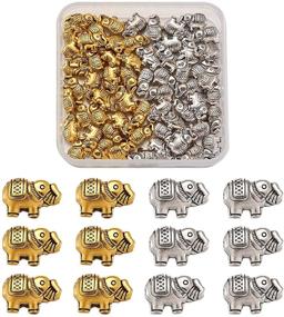 img 4 attached to 🐘 Lucky Elephant Spacer Charm Beads: 60Pcs Tibetan Metal Antique Gold-Silver Detailed Carved Animal Beads for Jewelry Making