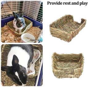 img 2 attached to 🐰 Organic Woven Grass Bed for Rabbit, 3 Pack: Chewable Apple Wood Stick Toys with Hay Rabbit Basket Bedding Mat - Ideal for Bunny, Guinea Pig, Hamster, Chinchilla, Rat, and Other Small Animals