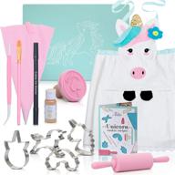 🦄 girls' unicorn cookie baking set - includes apron, cookie cutters, complete cooking kit with 14 pieces - ideal for kitchen dress-up and gifts - ages 4-12 logo