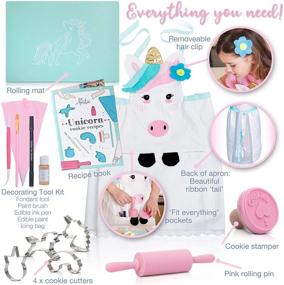 img 1 attached to 🦄 Girls' Unicorn Cookie Baking Set - Includes Apron, Cookie Cutters, Complete Cooking Kit with 14 Pieces - Ideal for Kitchen Dress-Up and Gifts - Ages 4-12