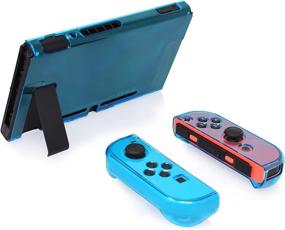 img 1 attached to 🎮 Durable Dockable Nintendo Switch Case [Updated], FYOUNG Clear Blue Protective Cover with Tempered Glass Screen Protector for Nintendo Switch Console and JoyCons Controller