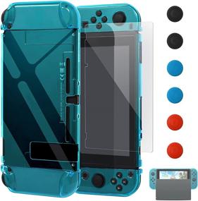 img 4 attached to 🎮 Durable Dockable Nintendo Switch Case [Updated], FYOUNG Clear Blue Protective Cover with Tempered Glass Screen Protector for Nintendo Switch Console and JoyCons Controller