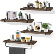 📚 livingpai natural rustic wood floating shelves with towel holder, set of 4 - perfect wall storage solution for bedroom, bathroom, kitchen, and office logo