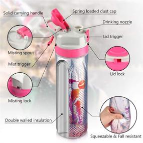 img 2 attached to 🌊 Skyocean Mist Sprayer Sports Water Bottle - Lock Control, Insulated, Wide Mouth Flip Top Lid, Squeezable & Washable, Easy One-Click Open