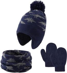 img 4 attached to 🦖 Trendy Knitted Pompom Dinosaur Earflap Toddler Boys' Accessories: Perfect for Style and Warmth!