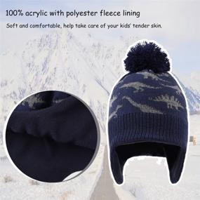 img 3 attached to 🦖 Trendy Knitted Pompom Dinosaur Earflap Toddler Boys' Accessories: Perfect for Style and Warmth!