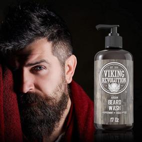 img 1 attached to 🧼 Premium Beard Wash Shampoo with Argan & Jojoba Oils - Soften, Strengthen, and Nourish - Natural Peppermint and Eucalyptus Scent - Includes Beard Oil (17 oz Shampoo)