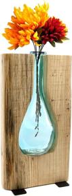 img 4 attached to 🌹 EXCELLO GLOBAL PRODUCTS Rustic Flower Vase - Round Blue Glass and Wood Centerpiece for Dining Room Table, Coffee Tables, Vintage Farmhouse Decor (Tall - 13" x 7")