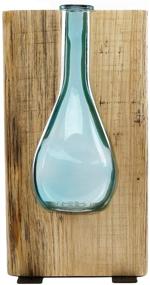 img 3 attached to 🌹 EXCELLO GLOBAL PRODUCTS Rustic Flower Vase - Round Blue Glass and Wood Centerpiece for Dining Room Table, Coffee Tables, Vintage Farmhouse Decor (Tall - 13" x 7")
