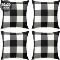 🎄 christmas buffalo check plaid throw pillow covers – set of 4 for farmhouse home decor (black and white, 20x20 inch) логотип