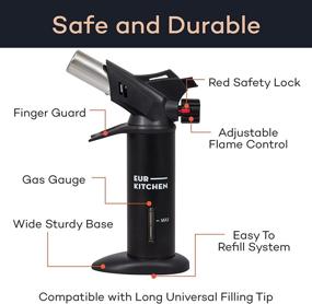 img 3 attached to 🔥 EurKitchen Butane Torch with Gauge - Premium Culinary Torch Lighter for Creme Brulee, BBQ, Baking, Soldering, Crafts - Adjustable Flame, Safety Lock, Guard - Refillable - Gas Not Included