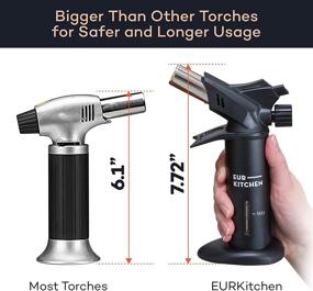 img 1 attached to 🔥 EurKitchen Butane Torch with Gauge - Premium Culinary Torch Lighter for Creme Brulee, BBQ, Baking, Soldering, Crafts - Adjustable Flame, Safety Lock, Guard - Refillable - Gas Not Included
