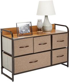 img 4 attached to 🔲 mDesign Large Horizontal Storage Dresser - Standing Cabinet Organizer for Bedroom, Hallway, Office, and Closet - 5 Removable Fabric Drawers - Coffee/Espresso Brown