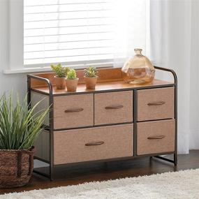 img 3 attached to 🔲 mDesign Large Horizontal Storage Dresser - Standing Cabinet Organizer for Bedroom, Hallway, Office, and Closet - 5 Removable Fabric Drawers - Coffee/Espresso Brown