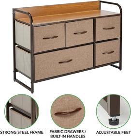 img 2 attached to 🔲 mDesign Large Horizontal Storage Dresser - Standing Cabinet Organizer for Bedroom, Hallway, Office, and Closet - 5 Removable Fabric Drawers - Coffee/Espresso Brown