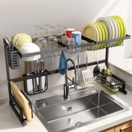 black stainless steel over the sink dish drying rack - adjustable width (32-40 inch) - kitchen storage organizer логотип