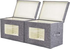 img 4 attached to 📦 Corodo Washable Storage Boxes with Lids, Organizing Bins with Handles and Clear Window for Bedroom, Home Storage, Set of 2, 15x10x10 inches