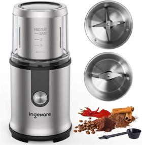 img 4 attached to ☕ Ingeware Upgrade Coffee Grinder: 300W Electric Spice & Coffee Bean Grinder with 2 Stainless Steel Bowls – Multi-Functional, Nuts & Spices Grinder – 12 Cups Capacity, Silver