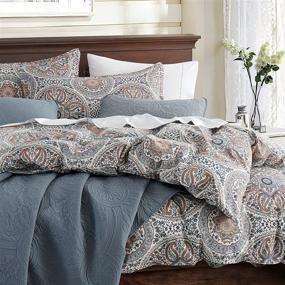 img 4 attached to Copper Super King Boho Floral Medallions Duvet Cover Set - Egyptian Cotton Sateen Bedding with Bohemian Paisley and Boteh Damask Circles - Luxury European Traditional Style Bed Linen (400TC)