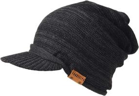 img 3 attached to 🧢 Ruphedy Knit Winter Hats with Brim - Mens Beanie Cap B5042, Thick Fleece Visor