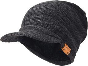 img 4 attached to 🧢 Ruphedy Knit Winter Hats with Brim - Mens Beanie Cap B5042, Thick Fleece Visor