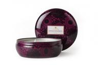 voluspa decorative 3-wick tin candle in santiago huckleberry fragrance, 12oz logo