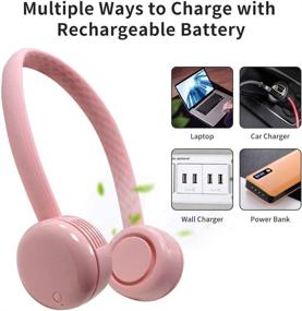 img 2 attached to 🌬️ Hido Portable Neck Fan - Rechargeable Leafless USB Neck Fan with 2000 mAh Lithium Battery for Summer Cooling - 3-Speed Adjustable Wearable Neck Fan, 2-8 Hour Continuous Work - Pink