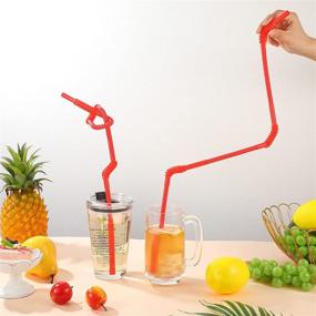 img 1 attached to 🥤 Long Red Plastic Straws, Perfect for Camping, Limited Mobility, and Dishwashing - Pack of 12 (28 Inches), Flexible Drinking Straws