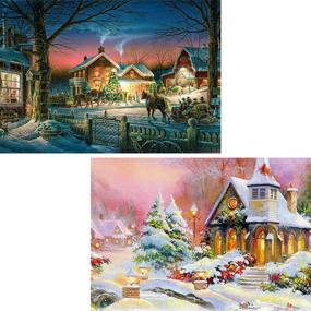 img 4 attached to 🎄 Christmas Snow Xmas Outskirts Diamond Painting 5D Full Drill Kits by Number - Day and Night Town Art Landscape with Diamonds, Crystal Rhinestone Craft Decor - 2 Pack (12x16 inch)