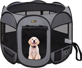 img 4 attached to 🐾 Foldable Pet Playpen - Portable Dog Playpen for Small to Medium Dogs with Removable Mesh Cover, Collapsible Exercise Puppy Cat Playpen Dog Tent for Indoor and Outdoor Use, No Assembly Required