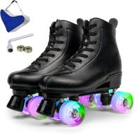 🛼 cozy pu leather women's roller skates: stylish & versatile indoor/outdoor skates with double-row high-top design for girls, men, and women - includes shoes bag! logo