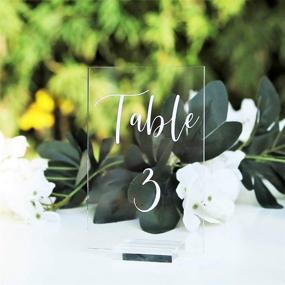 img 1 attached to 🏷️ UNIQOOO Acrylic Wedding Table Number Set | 4x6 inch | 1-20 | Printed Calligraphy | Sign and Holder