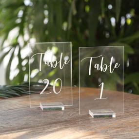 img 4 attached to 🏷️ UNIQOOO Acrylic Wedding Table Number Set | 4x6 inch | 1-20 | Printed Calligraphy | Sign and Holder