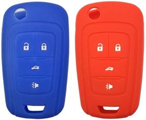 img 2 attached to Enhanced Protection and Style for GM Chevrolet and Buick Keyless Entry Remote Key Fob: Silicone Rubber Skin Cover in Blue and Red (2-pack)