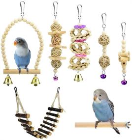img 4 attached to Premium KATUMO Wood Bird Swing and Climbing Rope Ladder Set with Bells - Perfect Toys for Budgerigar, Parakeet, Conure, Cockatiel, and More!