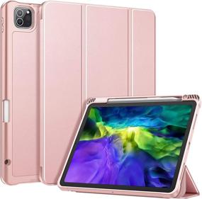 img 4 attached to 🌸 Fintie SlimShell Case with Pencil Holder for iPad Pro 11 Inch 3rd &amp; 2nd Generation 2021/2020 - Soft TPU Stand Back Cover with Auto Wake/Sleep &amp; 2nd Gen Pencil Charging Support, Rose Gold