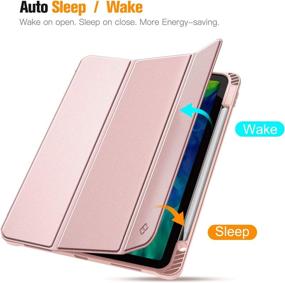 img 2 attached to 🌸 Fintie SlimShell Case with Pencil Holder for iPad Pro 11 Inch 3rd &amp; 2nd Generation 2021/2020 - Soft TPU Stand Back Cover with Auto Wake/Sleep &amp; 2nd Gen Pencil Charging Support, Rose Gold