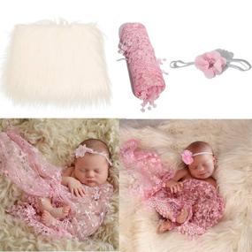 img 4 attached to 👶 Newborn Photography Props: 3-Piece DIY Set - Baby Photo Blanket, Wrap, and Headband. Fits 0-3 Months. Vibrant Pink Color.