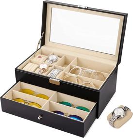 img 4 attached to 🕶️ APL Display Watch and Sunglasses Organizer: 6 Watch Box and 9 Slots Multiple Glasses Case - Black