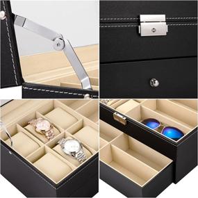 img 1 attached to 🕶️ APL Display Watch and Sunglasses Organizer: 6 Watch Box and 9 Slots Multiple Glasses Case - Black