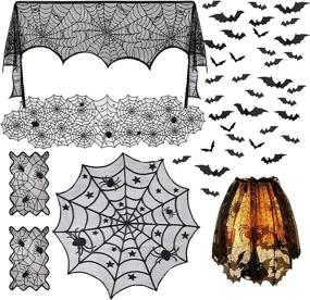 img 4 attached to 🕸️ Spook up your Halloween Décor: Spiderweb Tablecloth for a Haunted Fireplace