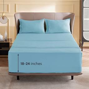 img 4 attached to 🏨 Premium Bedsure Deep Pocket Queen Sheets - Soft 4 Piece Set - Extra Deep Pocket - Queen Mattress Sheets - Light Blue, 18-24 inches