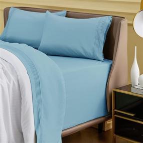 img 2 attached to 🏨 Premium Bedsure Deep Pocket Queen Sheets - Soft 4 Piece Set - Extra Deep Pocket - Queen Mattress Sheets - Light Blue, 18-24 inches