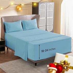 img 1 attached to 🏨 Premium Bedsure Deep Pocket Queen Sheets - Soft 4 Piece Set - Extra Deep Pocket - Queen Mattress Sheets - Light Blue, 18-24 inches