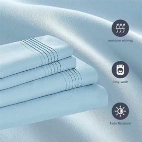 img 3 attached to 🏨 Premium Bedsure Deep Pocket Queen Sheets - Soft 4 Piece Set - Extra Deep Pocket - Queen Mattress Sheets - Light Blue, 18-24 inches