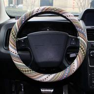 🚗 enhance your car's style with copap baja steering wheel cover - 15 inch saddle blanket fit, boho style beige woven coarse flax cloth - perfect for most auto cars logo